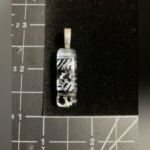 Silver and Black fused glass Pendant